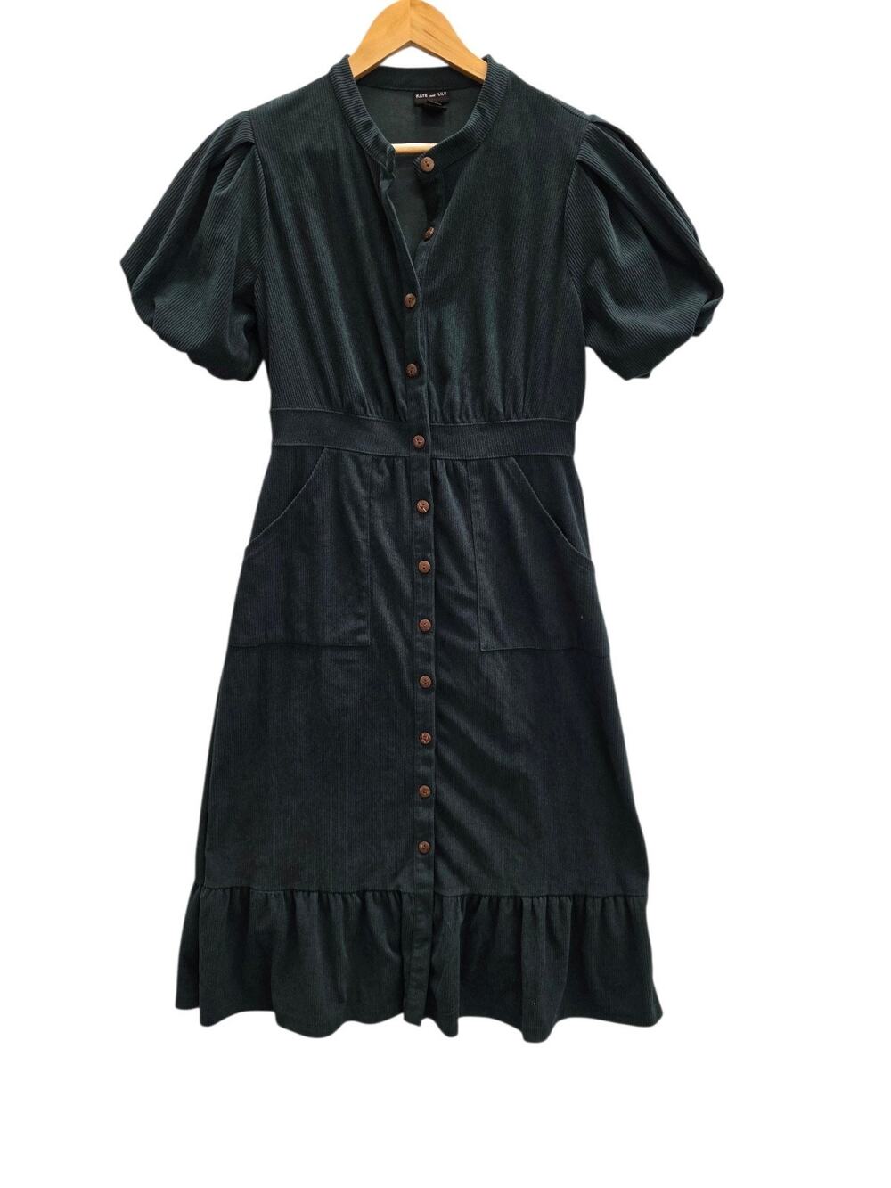 Kate And Lily Green Corduroy Midi Dress Size 6 Fall Winter